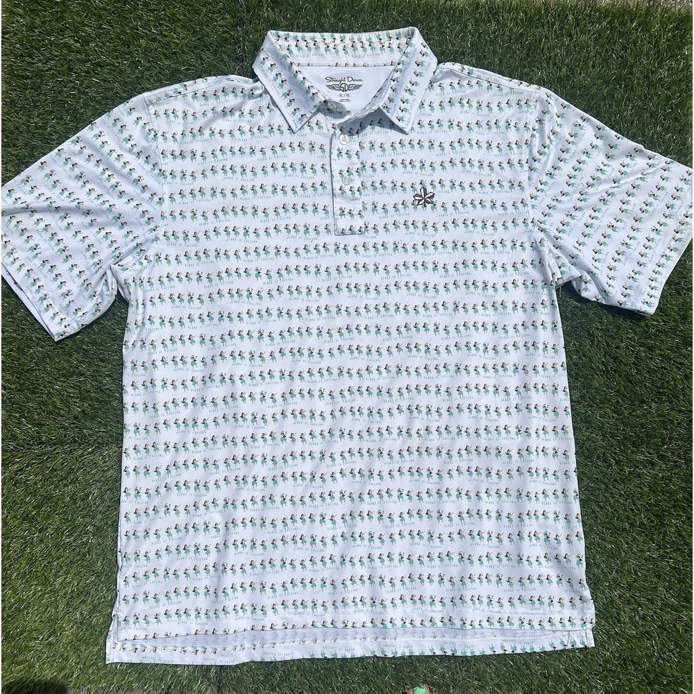 Straight Down Performance Men's Polo, Hula Girls, Aloha Is Calling, Size XL